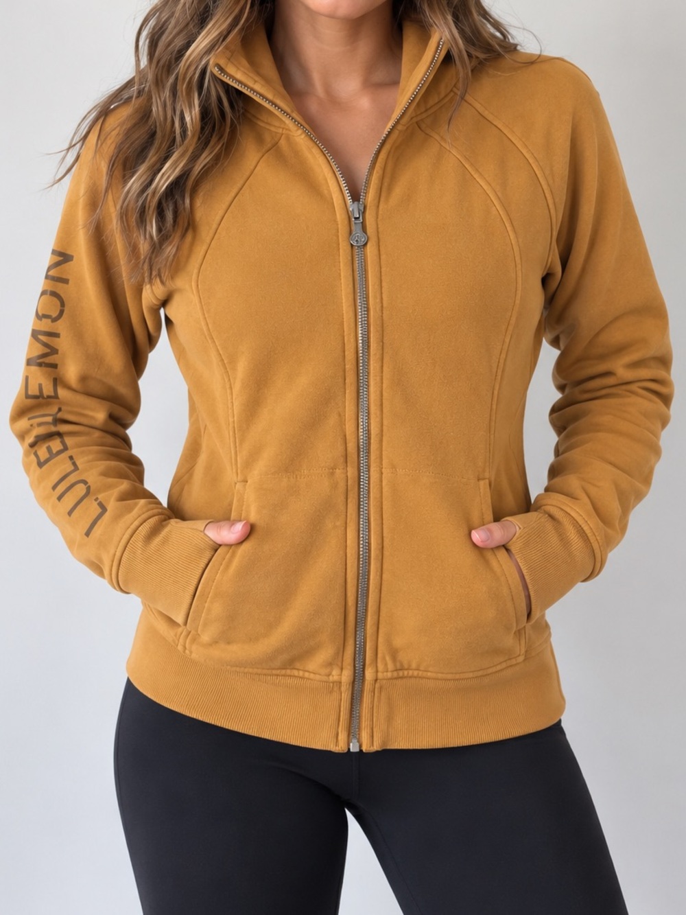 lululemon Full-Zip Hoodie Jacket – Size 8 – Mustard/Golden Brown
